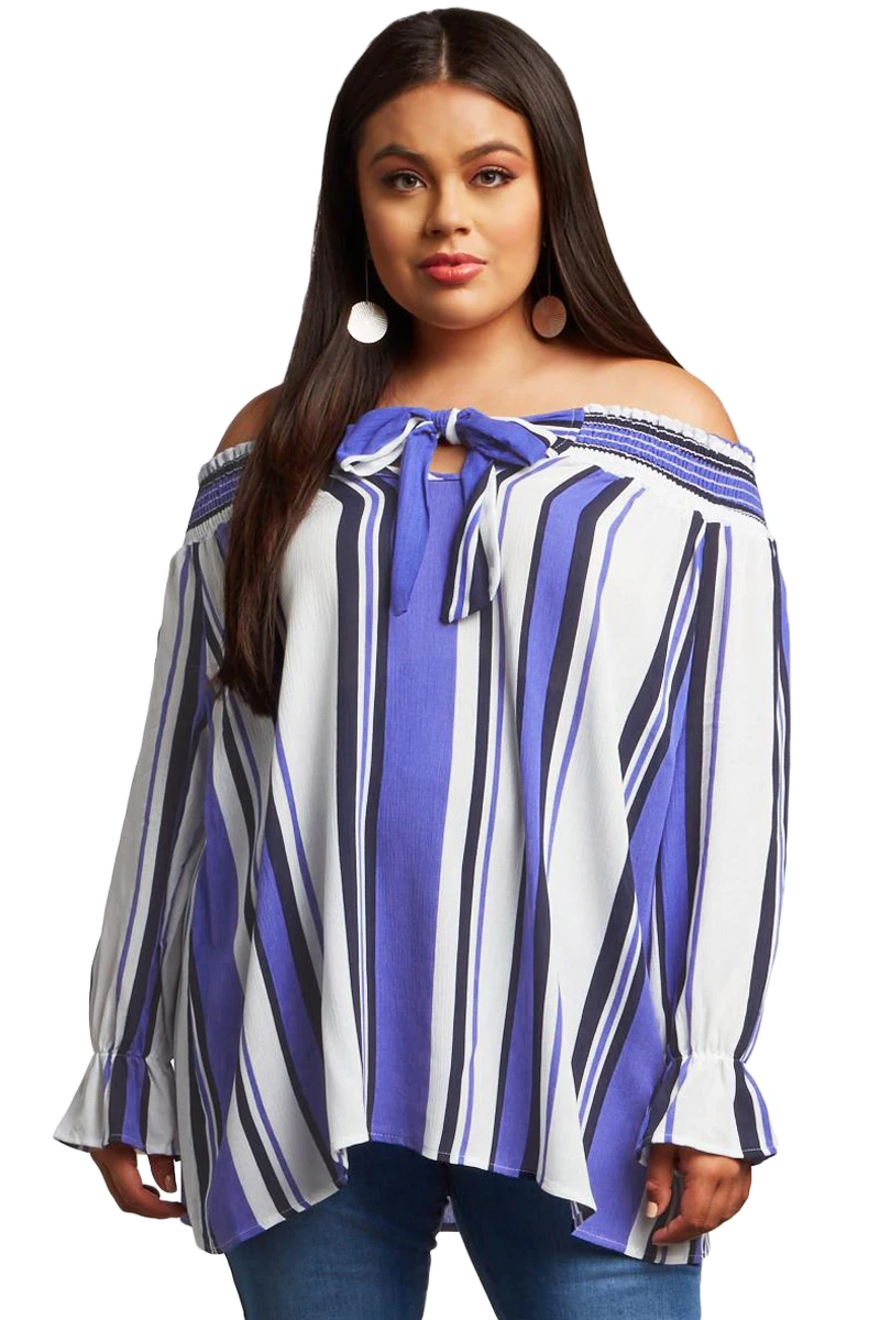 Blue-Striped-Plus-Size-Off-Shoulder-Blouse-LC251489-5-1