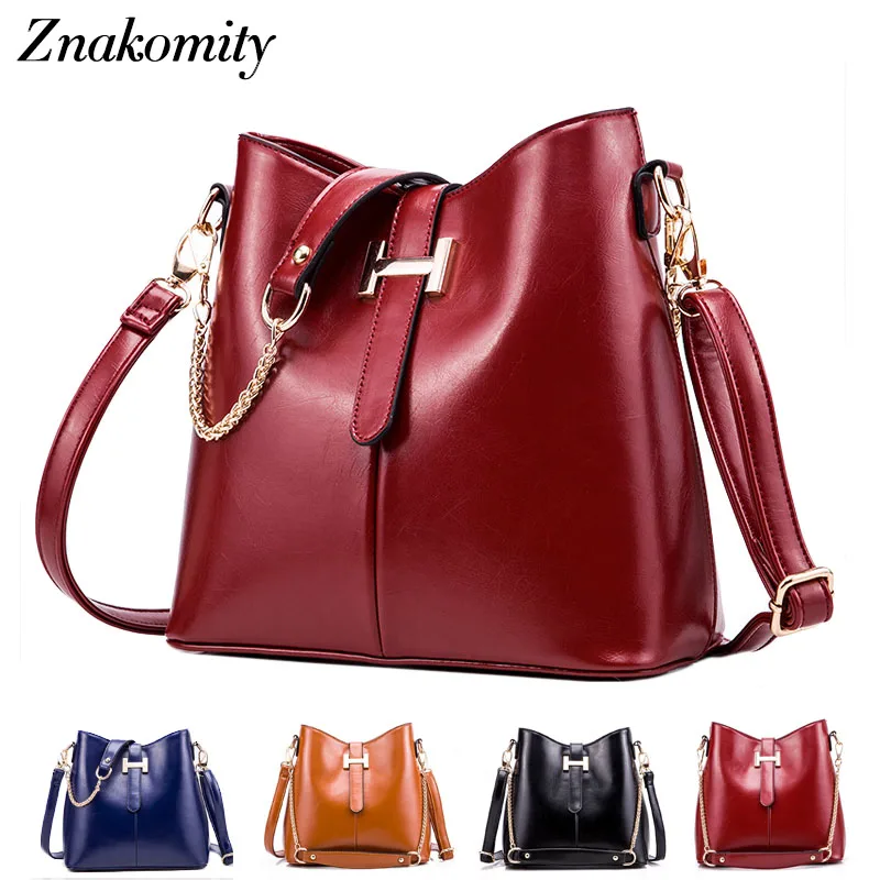 Znakomity Red navy blue leather handbag women shoulder bags female chain vintage Casual tote ...