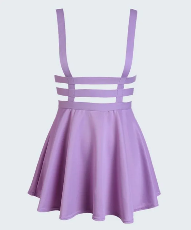 

2018 new korean features hollow out grid A-Line skirt strap skirt