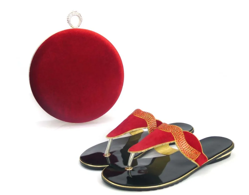 doershow New Arrival red Color Shoes and Bag Set Decorated with Rhinestone High Quality Italian Shoes