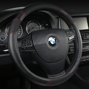 

KKYSYELVA Black Car Steering Wheel Cover Leather Steering Covers Auto Steering-wheels Car Interior Accessories