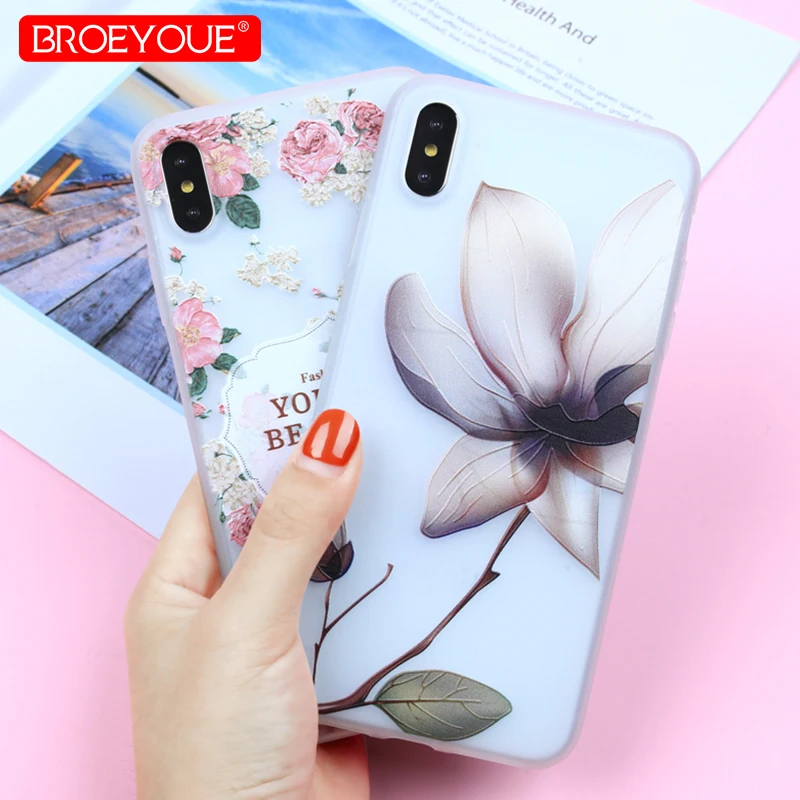 

Case For iPhone 7 8 XS Max SE XR Cases Luxury Silicone Soft TPU Cover For iPhone 6S 7 8 Plus Matte 3D Relief Flowers Phone Cover