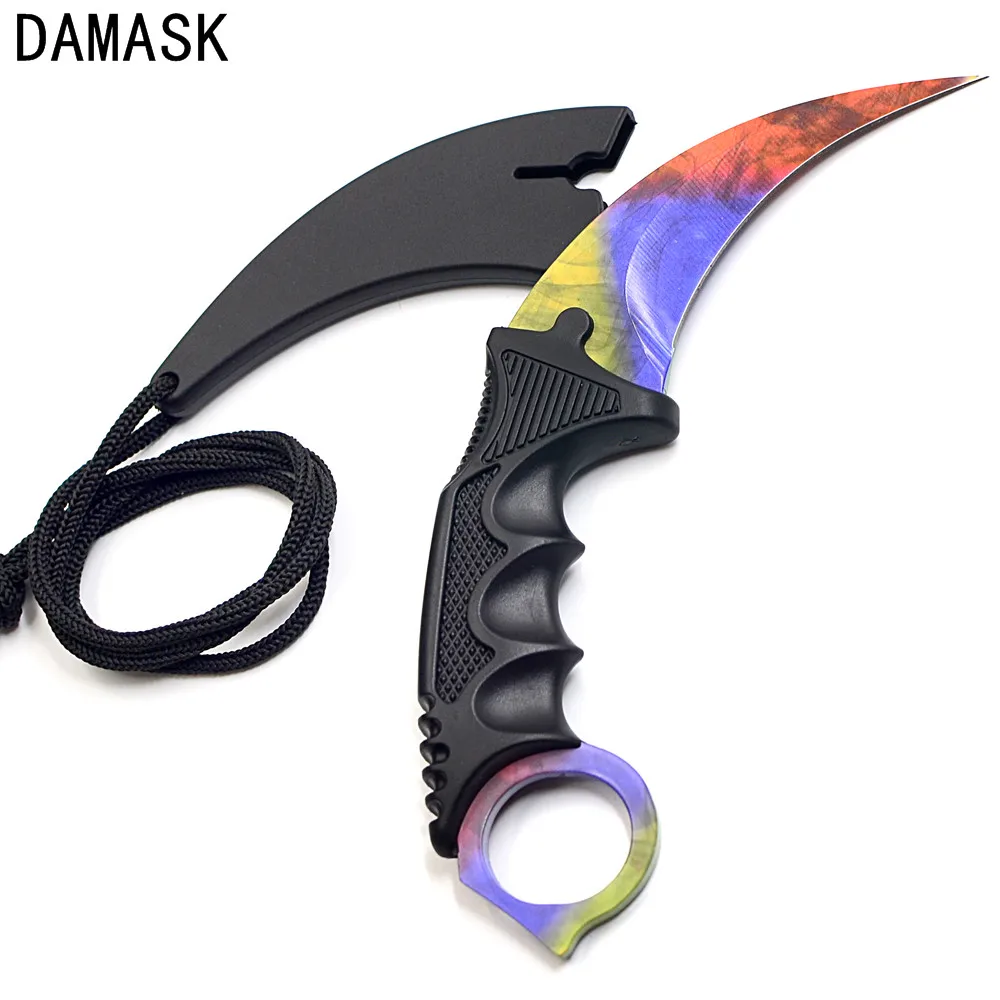 

New Fashion Damask Sharp Blade Fine Pattern CSGO Counter Strike Knife Karambit Personal Defensive Outdoor Survival Camping Knife