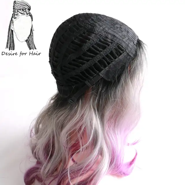 Desire For Hair 1pc 26inch Long Ombre Black Gray Fuchsia Color