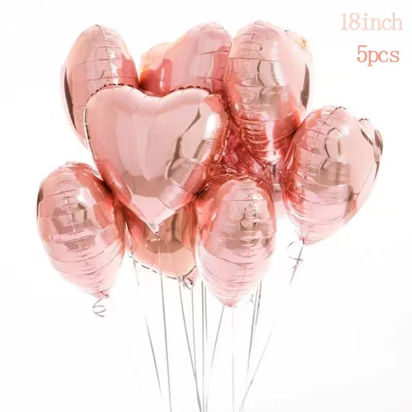 KAMMIZAD цвета розового золота с сердечками Звездные воздушные шары круглая фольга гелий номер воздушный шар для Бэйби Шауэр Декор день рождения свадьбы DIY Поставки - Цвет: Champagne heart 5pcs