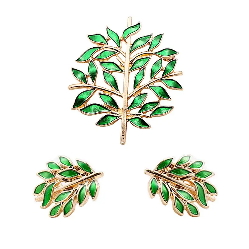 

Retro Green Enamel leaf, female ear clip, brooch