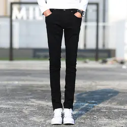 Мужские узкие джинсы черные Стрейчевые джинсовые брюки Брендовые мужские джинсы прямые тонкие модные джинсы высокого качества ткань брюки