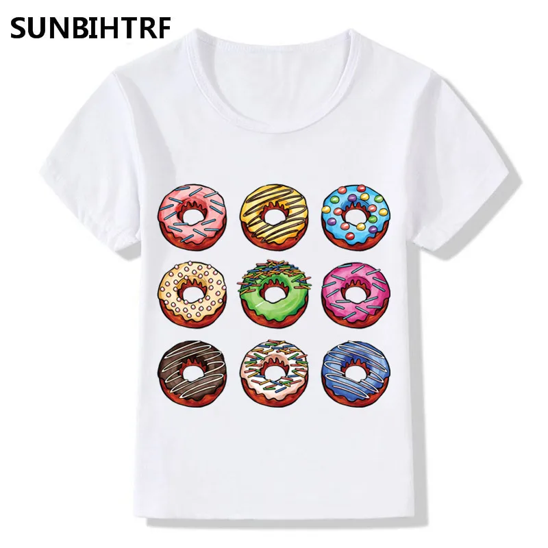 

Children Fashion Cute Cartoon Colorful Doughnuts Design Funny T-Shirts Kids Clothes Big Boys Girls Summer Short Sleeve Tops Tees
