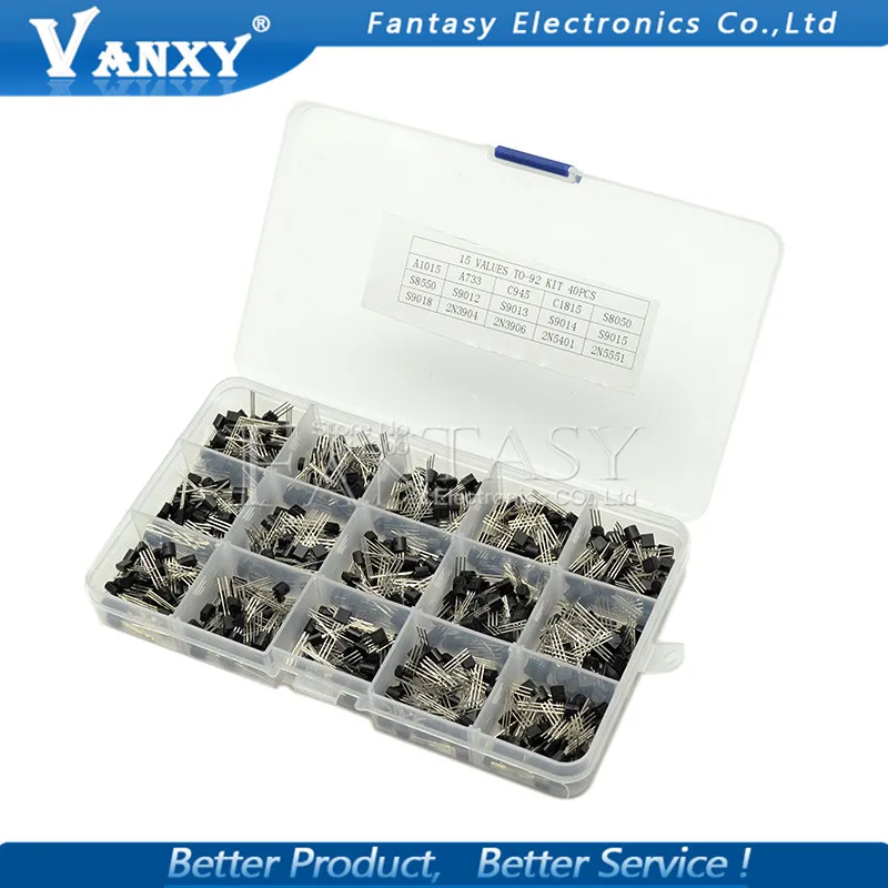 15 value 600pcs Transistor TO-92 Box Kit A1015 A733 C945 C1815 S8050 S8550 S9012 S9013 S9014 S9015 2N3904 2N3906 2N5401 2N5551 transistors kit