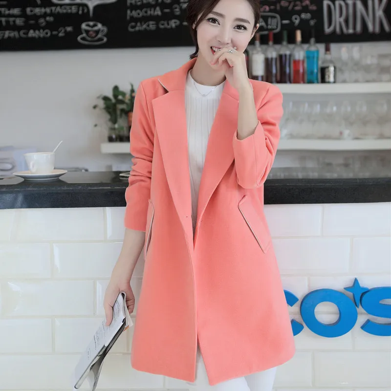 Autumn Winter Wool Coat Women Long Jacket New Plus size Korean Pink Jacket Women Blend Woolen Coat Black Elegant Female Overcoat