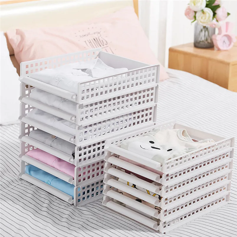 Plastic Clothes Storage Rack Stackable Clothes Drawer Style Storage Shelf for Sundries Home Storage Organization 35MR2204