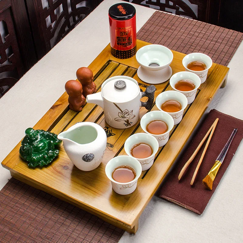 Китайский чайный набор из прозрачного термостойкого стекла, чайный набор из твердой древесины с чайным лотком кунг-фу, посылка - Цвет: see chart