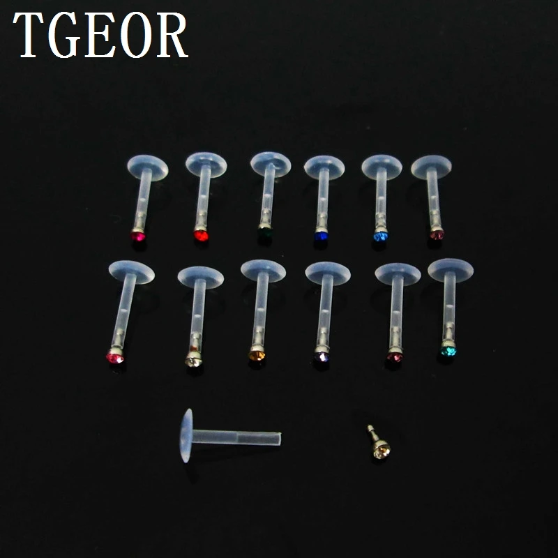 

wholesale 16G mixed flexible Transparent labret monroe piercing 100pcs PTFE glue crystal piercing labret ring free shipping