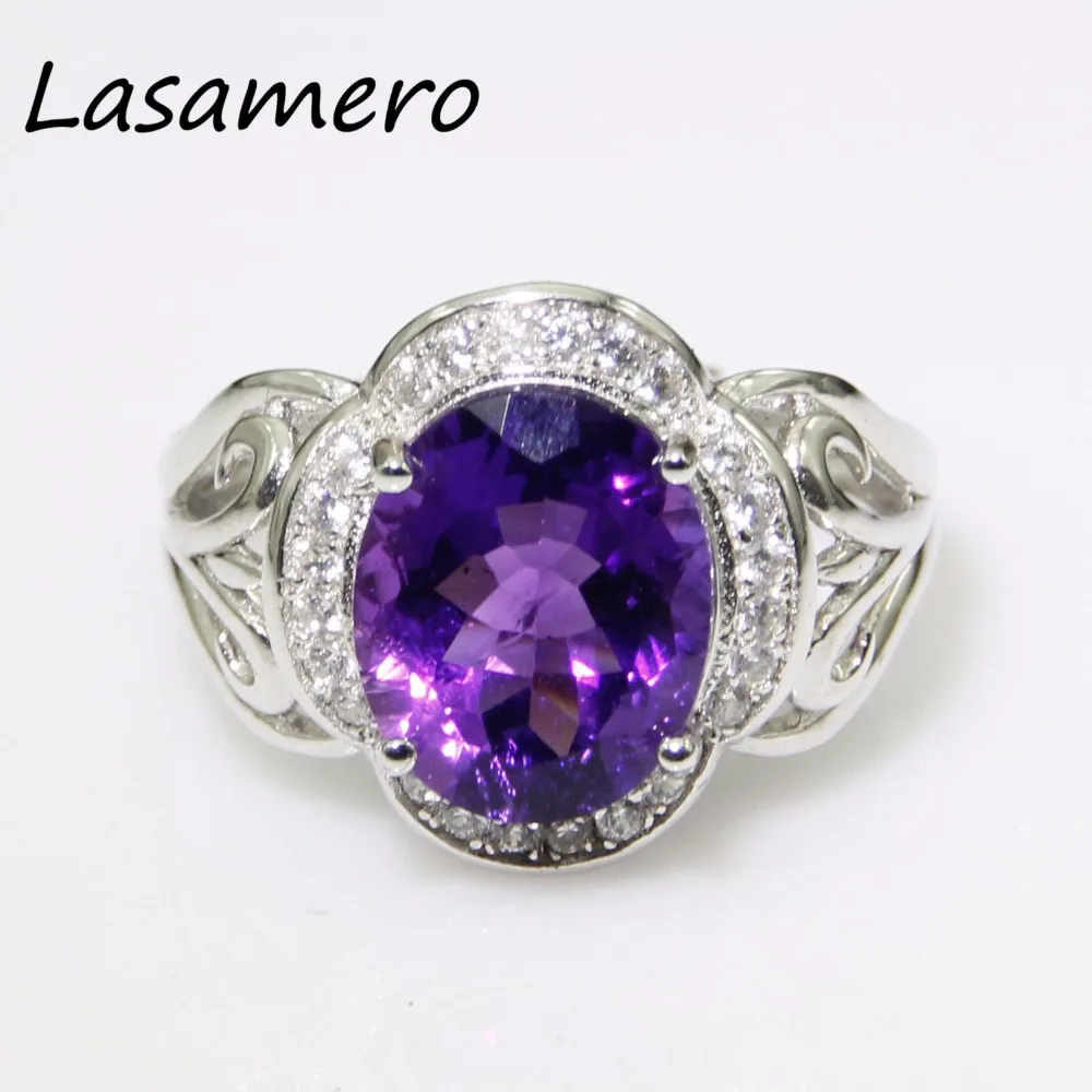 Prix pour LASAMERO 9*11mm Round cut Améthyste Anneaux Pour Les Femmes 925 Bague En Argent Sterling Beaux Bijoux Bague de Fiançailles Prix pour LASAMERO 9*11mm Round cut Améthyste Anneaux Pour Les Femmes 925 Bague En Argent Sterling Beaux Bijoux Bague de Fiançailles