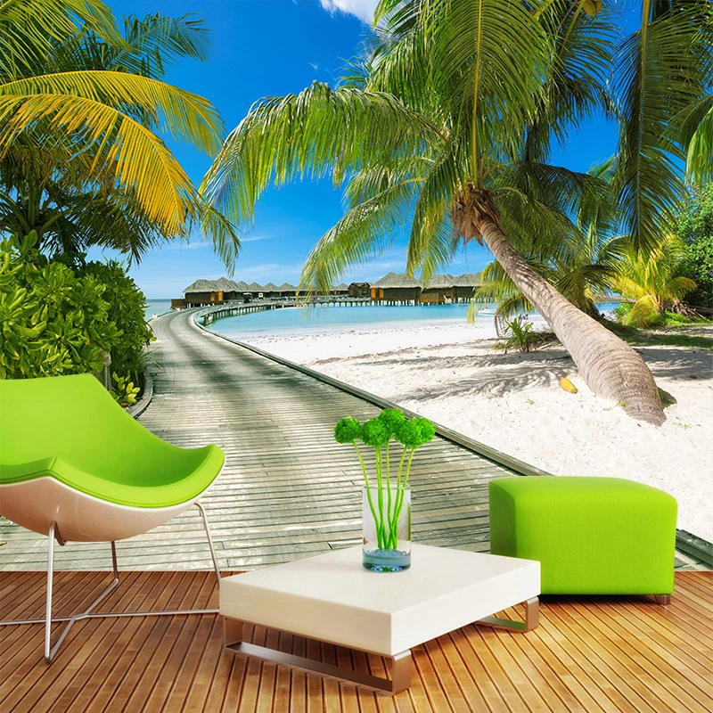 

Custom Any Size Seaview Highway Green Coconut Tree Landscape Photo Mural Living Room TV Background Wall Decoration 3D Wallpaper
