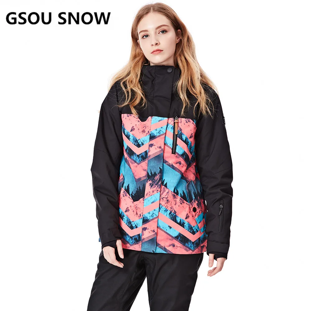 

GSOU SNOW New Ski Jacket Women Anti-pilling Snowboard Coats Waterproof Fashion Windproof Female Ski Jackets Breathable Cotton