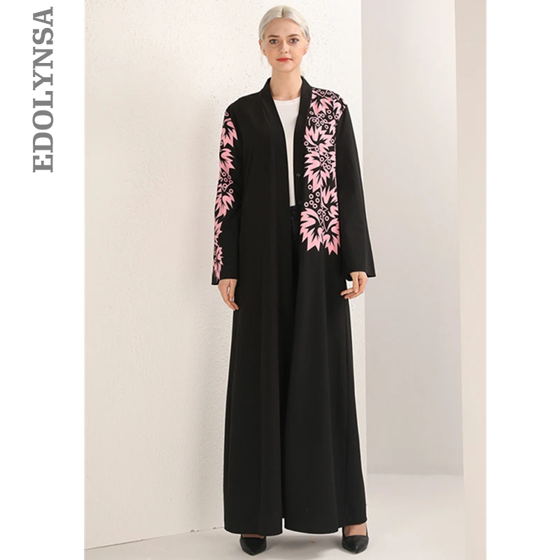 

2019 Elegant Islamic Clothing Pakistan Free Moroccan Kaftan Turkish Coat Muslim Dress Women Robe Dubai Abaya Open Kimono D762