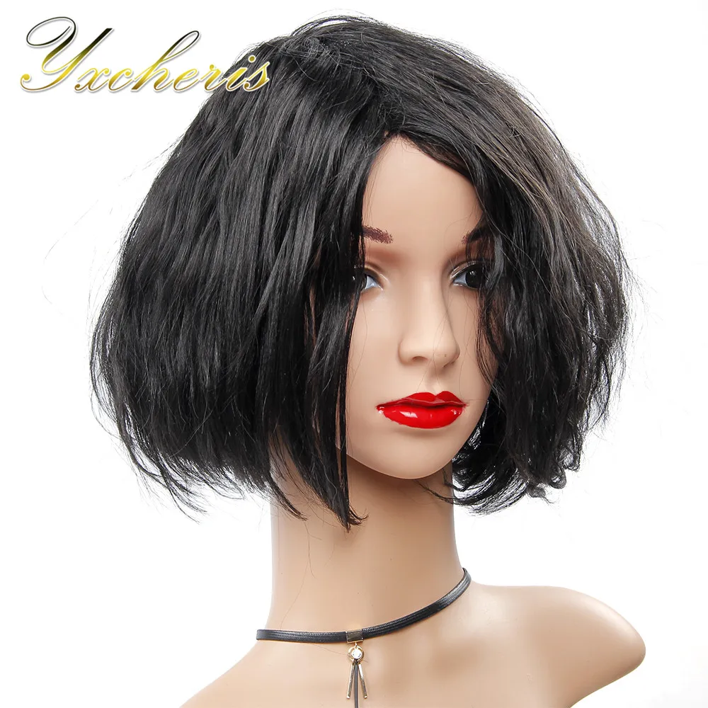 YXCHERISHAIR Short Synthetic Wigs 12" Black Brown 4 Colors Wavy Costume Wig for Black Women