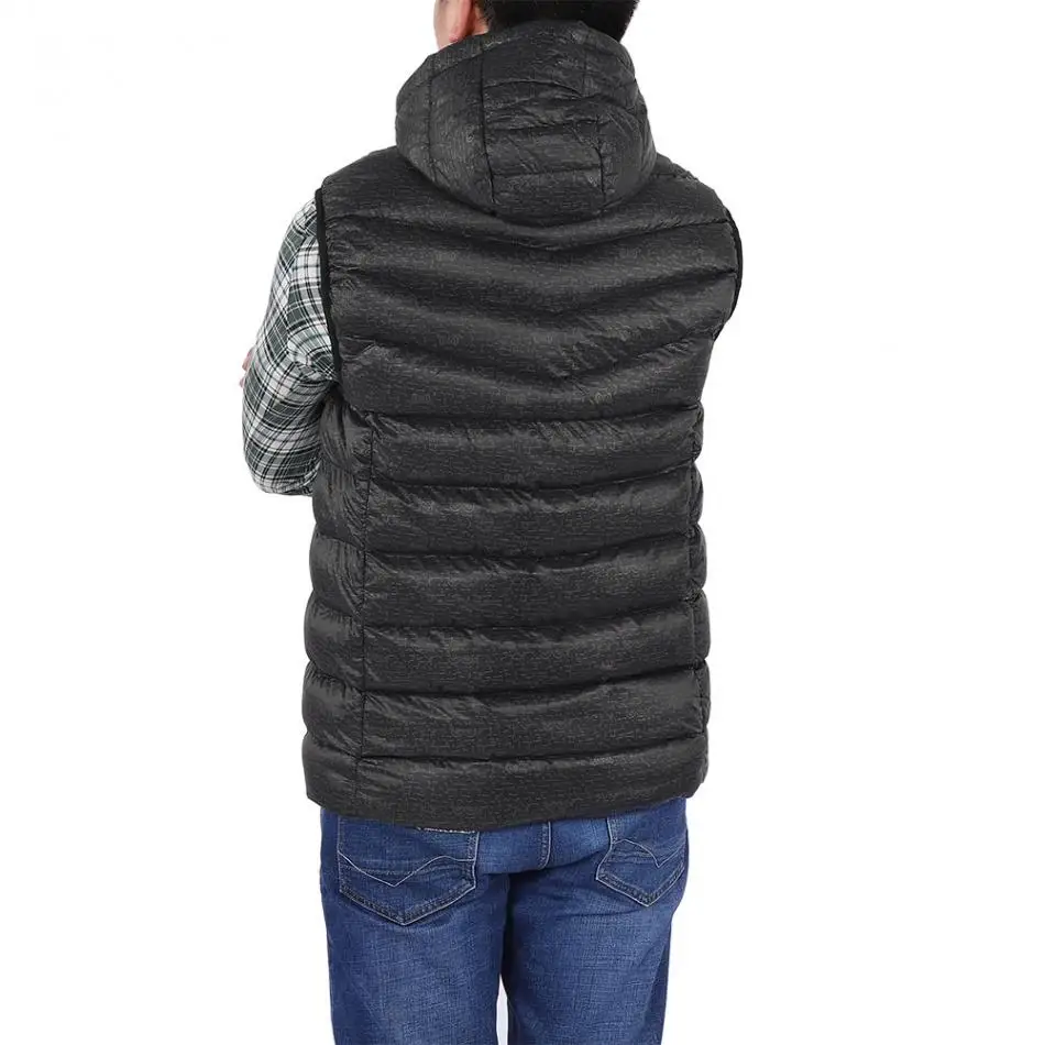 Men USB Powered Heating Vest Warm Keeping Cotton Smart Heated Sleeveless Jacket Winter Hiking Warm Vest with Detachable Hat