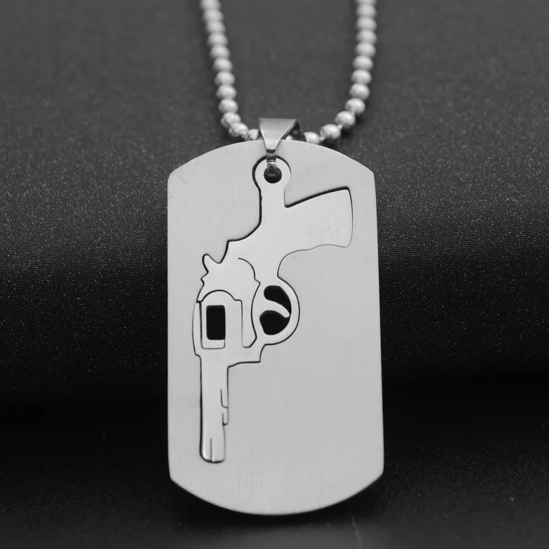 10PCS/Lot Hot Sale Hollow Out Gun male sweater chain necklace titanium steel pendant stainless steel