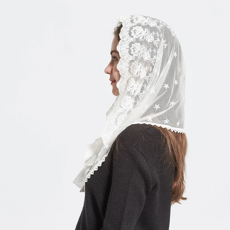 Модный кружевной головной убор для невесты, вуаль, головной убор, femme Infinity Mantilla Chapel, белый вышитый хиджаб, женский шарф