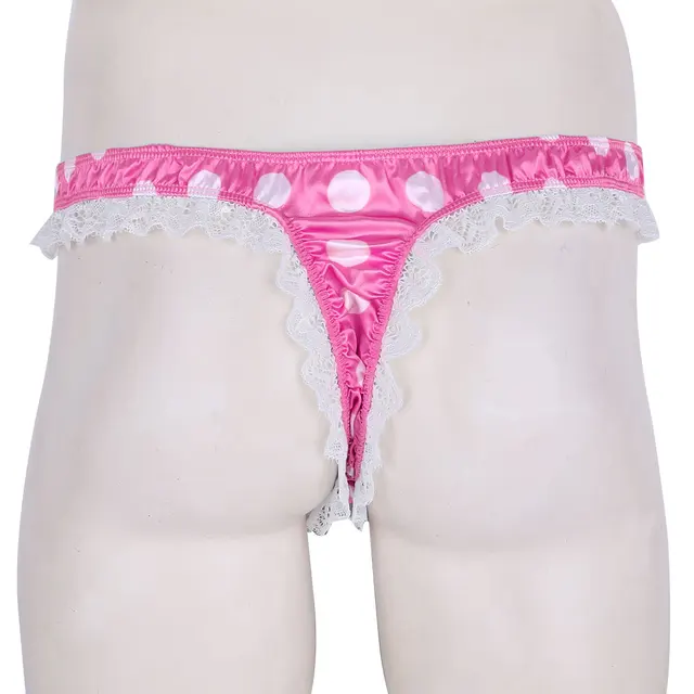 Men Sissy Pouch Silky Satin Ruffle Frilly Panties Thongs T-Back Briefs Underwear