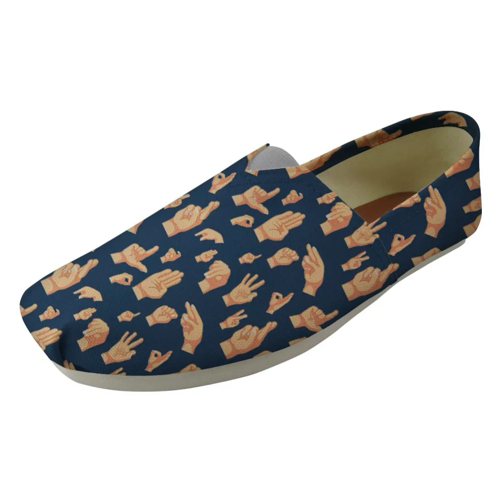 

NOISYDESIGNS Fashion Girls Flat Canvas Shoes Casual Shoes for Teenage Girls ASL Hand Sign Prints Female Comfortable Loafer Women