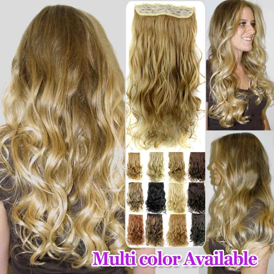 5 clips in Hair Extensions Brown Black Blonde Synthetic Fasle Hair
