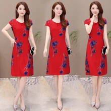 brie Plus Size S-6XL Promotion New Vestidos Mujer Women Dress 2019 Dress Women Round Neck Short-sleeved Cotton Printed Slim Belt fashionable round neck short sleeve plus size printed dress for women