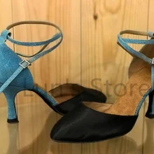 Новинка; женская черная атласная обувь для латинских бальных танцев; Танцевальная обувь для сальсы; Танцевальная обувь для танго и бачаты; все размеры