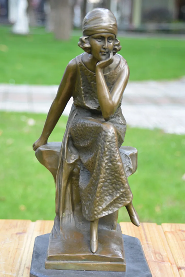 The bronze statue of female ornaments meditation Girl Crafts jewelry