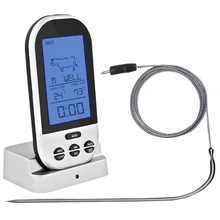 Wireless Kitchen Oven Food Cooking Grill Digital BBQ Thermometer Smoker Meat Thermometer with Probe and Timer Temperature Alarm