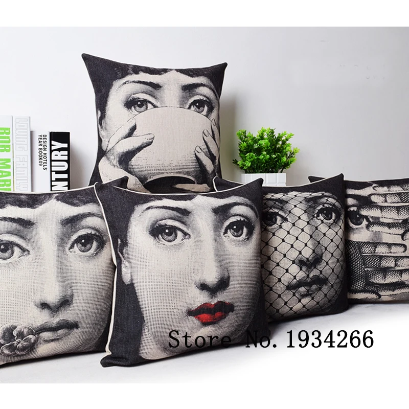 Cena Moda w stylu Vintage Fornasetti artysta piękno twarzy czaszki wykonane na zamówienie poduszka pokrywa czarny i biały Case home hotel poszewka na poduszkę