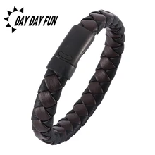 Браслет из нержавеющей стали мужские браслеты из натуральной кожи простой стиль женский черный цветной кожаный браслет для женщин E0023