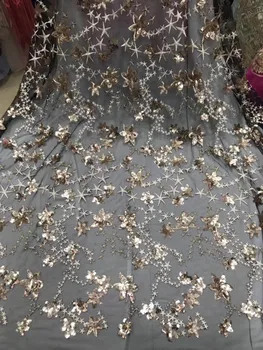 

Pentacle Pattern Lace Fabrics 2018 African Lace Fabric High Quality Gold Sequins French Nigerian Lace Fabric For Wedding Dress