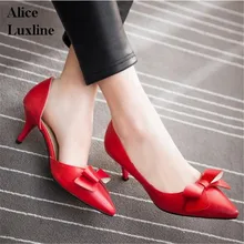Summer Women Pumps Sweet Bowknot High-heeled Shoes Thin Pink High Heel Shoes Hollow Pointed Toe Stiletto bowtie 6cm Plus size 43