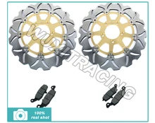 Full Set Gold Front Brake Disc Rotor + Brake Pads for Suzuki DL V-STROM 650 04 05 06 DL V-STROM 1000 02-09 New