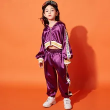 Девушки танцевальные костюмы Детские джазовые танцевальные топы с длинными рукавами и штаны уличная танцевальная одежда для детей DQS1017