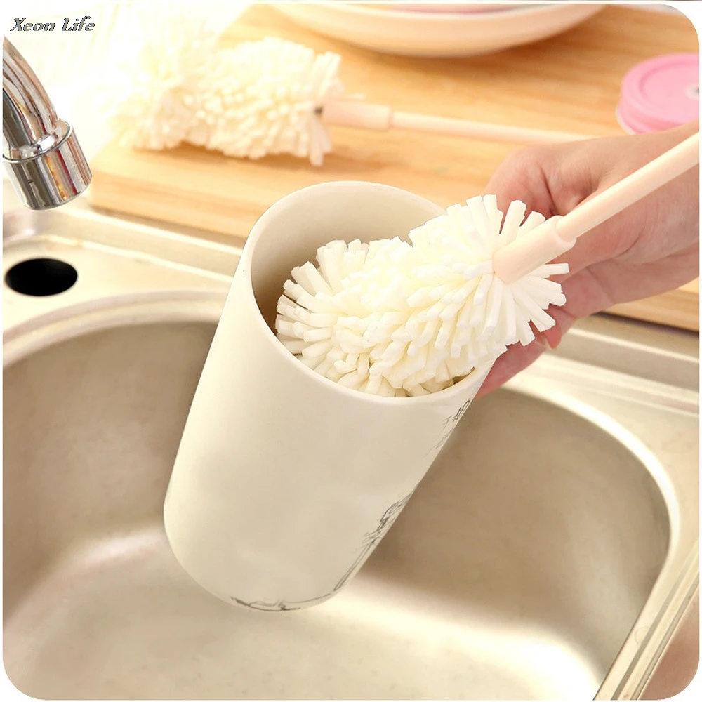 1 PC 9.5x 39cm Sponge Cleaner Long Handle Brush Glass Bottle Cups