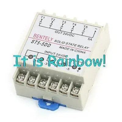 

Free Shipping DIN Rail Mounted 5 Phase Solid State Relay DC/DC 24V 5A ST5-5DD Gray