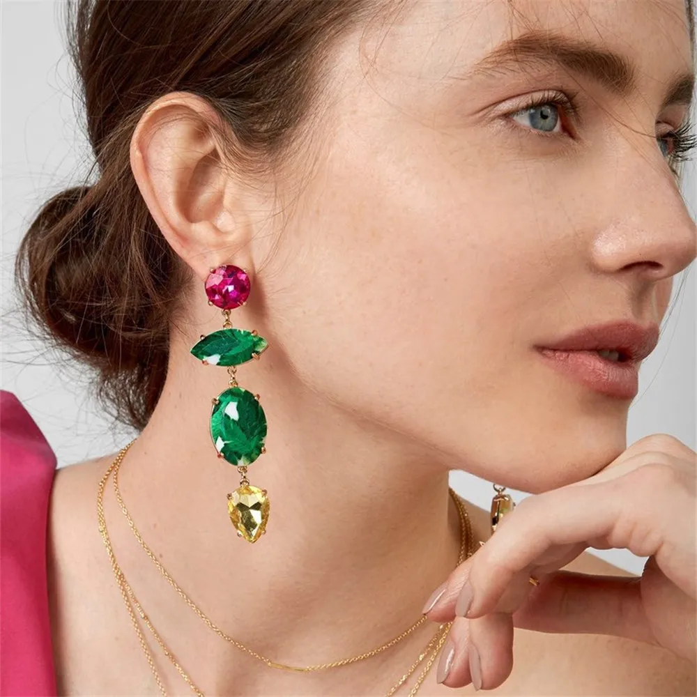 

korea high quality copper cubic crystal corlorful stud earring for women