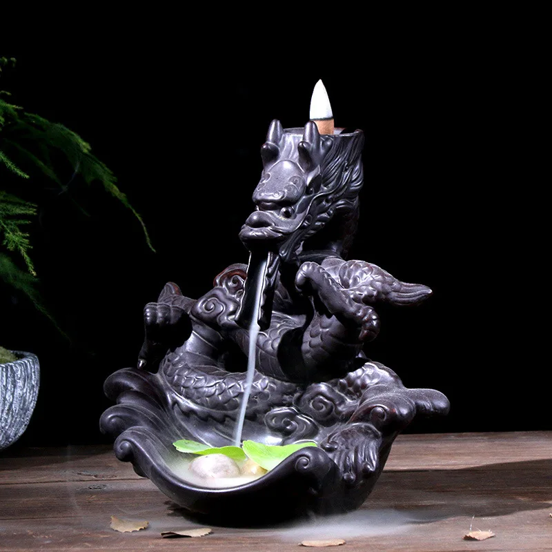 15 Cones+Ceramic Dragon Incense Burner for Smoke Backflow Like Water