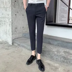 2019 Pantalon тонкий Homme полосатый костюм брюки для девочек черный De Vestir Hombre социальных деловые штаны мужские офисные брюки модные