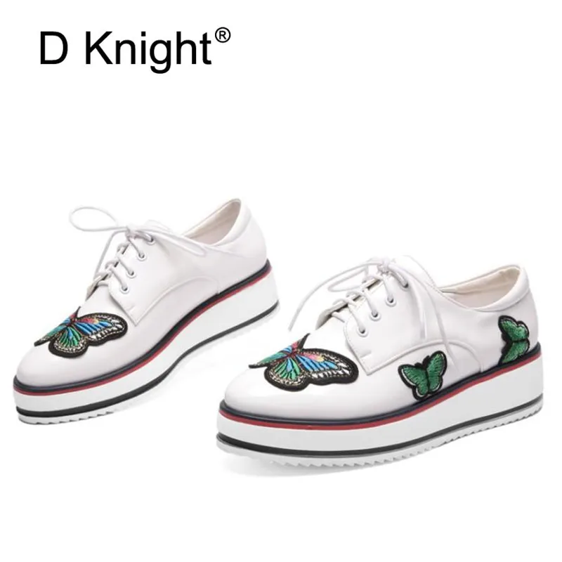 Plus Size 34-43 Women Oxford Brogue Shoes Patent Leather Wedge Heels Platform Shoes Woman Lace-up Oxford Shoes For Women Creeper (6)