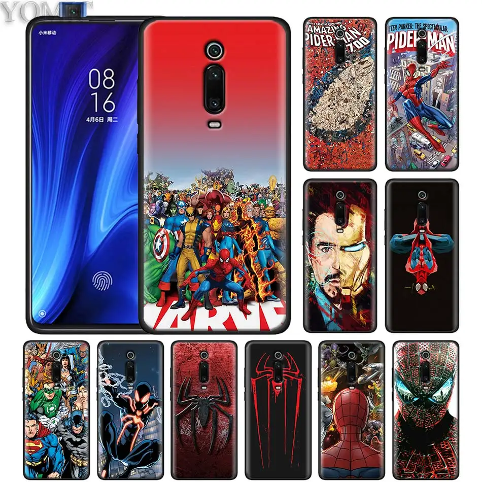 

marvel Captain America Iron man spiderman Black Case for Xiaomi Redmi K20 Pro Note 7 5 6 Pro Redmi 6 7 6A 7A 4X 5 Plus Y3 GO Sil