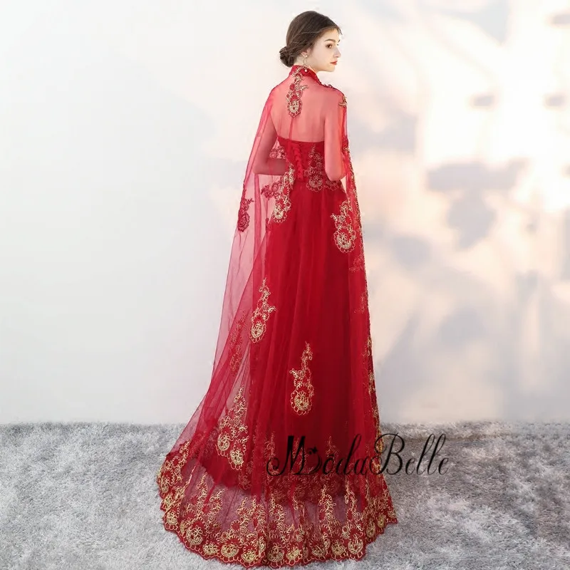 Modabelle мусульманское темно-красное и Золотое кружевное вечернее платье с накидкой марокканский кафтан Длинные вечерние платья винтажное вечернее платье