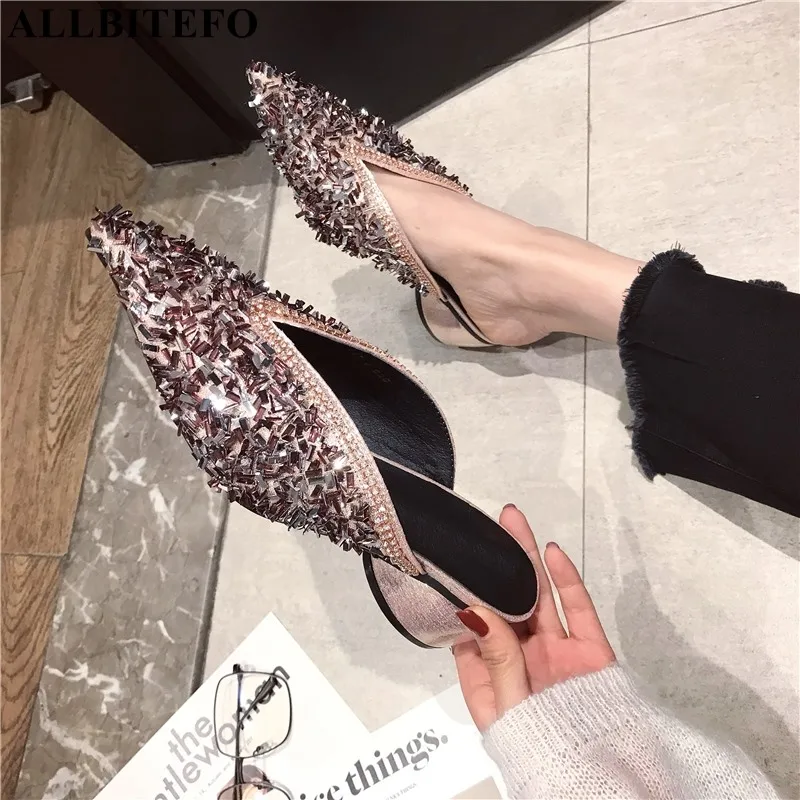 

ALLBITEFO full bling fashion sexy women slippers high heel shoes comfortable summer beach slippers girls ladies chinela slides