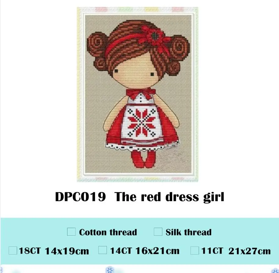 Белое платье для девочек, вышивка крестом, посылка, Волшебная кукла, DMC, лен, aida, 14ct, 11ct, льняная ткань, набор, вышивка, сделай сам, рукоделие ручной работы - Цвет: Red dress