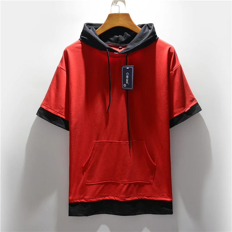 Wintialy Fashion Mens Summer Casual Hooded Pure Color T-Shirt Short Sleeve Top Blouse Wine Red 