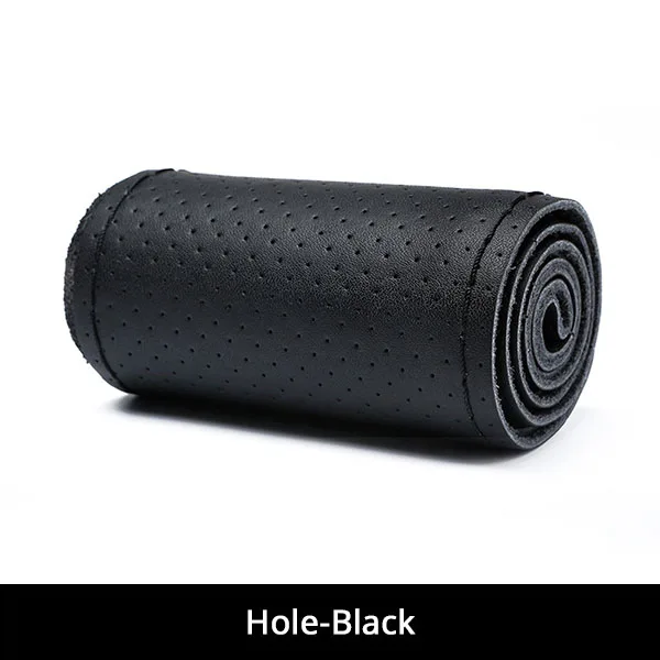 Высокое качество сшитый вручную кожаный чехол рулевого колеса автомобиля из натуральной мягкой черной нескользящей универсальной 15 дюймов авто аксессуары для интерьера - Название цвета: Hole-Black